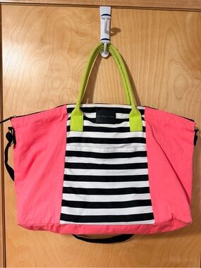Victoria's Secret Pink Tote with Black & White Stripes and Lime Handles
